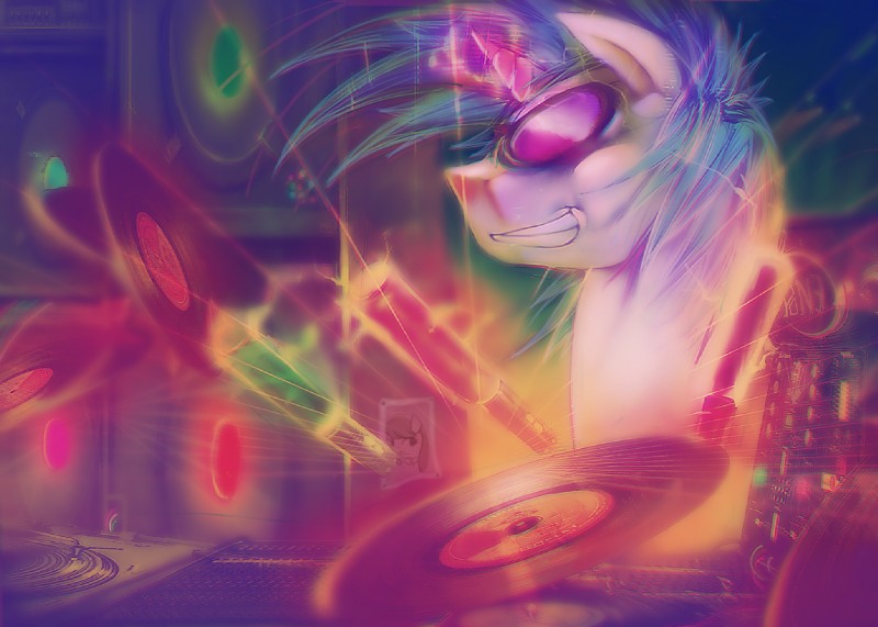 blue_hair eyewear female glowstick hair horn solo sunglasses thekite xatiav friendship_is_magic hasbro my_little_pony mythology vinyl_scratch_(mlp) equid equine mammal mythological_creature mythological_equine unicorn