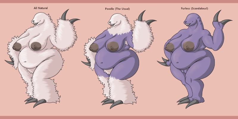 anthro areola armpit_hair big_areola big_breasts body_hair breasts eyeless female fur genitals huge_areola monster_girl_(genre) nipples nude overweight overweight_anthro overweight_female pubes puffy_areola purple_body purple_skin pussy simple_background solo teeth white_body white_fur liarborn igraine chthon mammal 2:1 hi_res letterbox