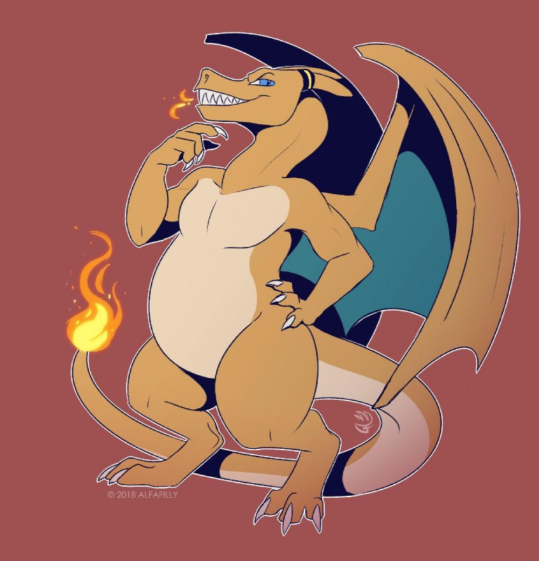 blue_eyes claws fire grin looking_at_viewer male orange_body orange_skin simple_background smile solo tail wings alfafilly mythology nintendo pokemon azzilan charizard dragon generation_1_pokemon lizard mythological_creature mythological_scalie pokemon_(species) reptile scalie 2018 hi_res