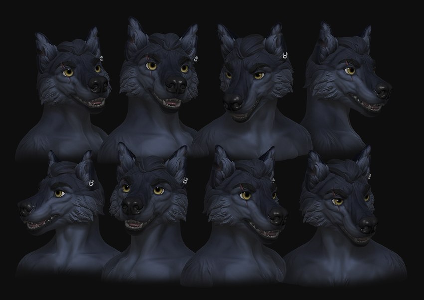 anthro black_body black_fur chest_tuft ear_piercing ear_ring eye_scar facial_scar fur jewelry male piercing ring_piercing scar solo teeth tongue tuft yellow_eyes raudegil skoll_(skoll666) canid canine canis mammal wolf 3d_(artwork) bust_portrait digital_media_(artwork) digital_painting_(artwork) hi_res portrait