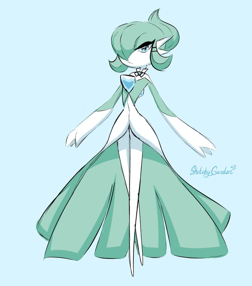 accessory blue_eyes clothing dress female gem long_legs micro_calves micro_legs micro_thighs pose skinny solo thin_calves thin_legs thin_thighs sketchygarden nintendo pokemon gardevoir generation_3_pokemon humanoid pokemon_(species) hi_res