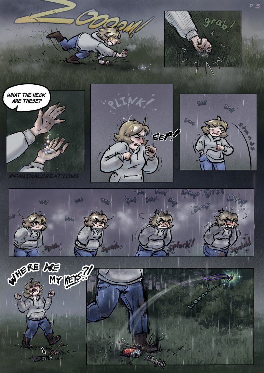 blonde_hair blue_eyes clothed clothing crawling dialogue female forest grass hair hoodie key mud plant raining scales topwear tree wet fanimal_creations the_weight_of_scales iris_(the_weight_of_scales) human mammal comic hi_res
