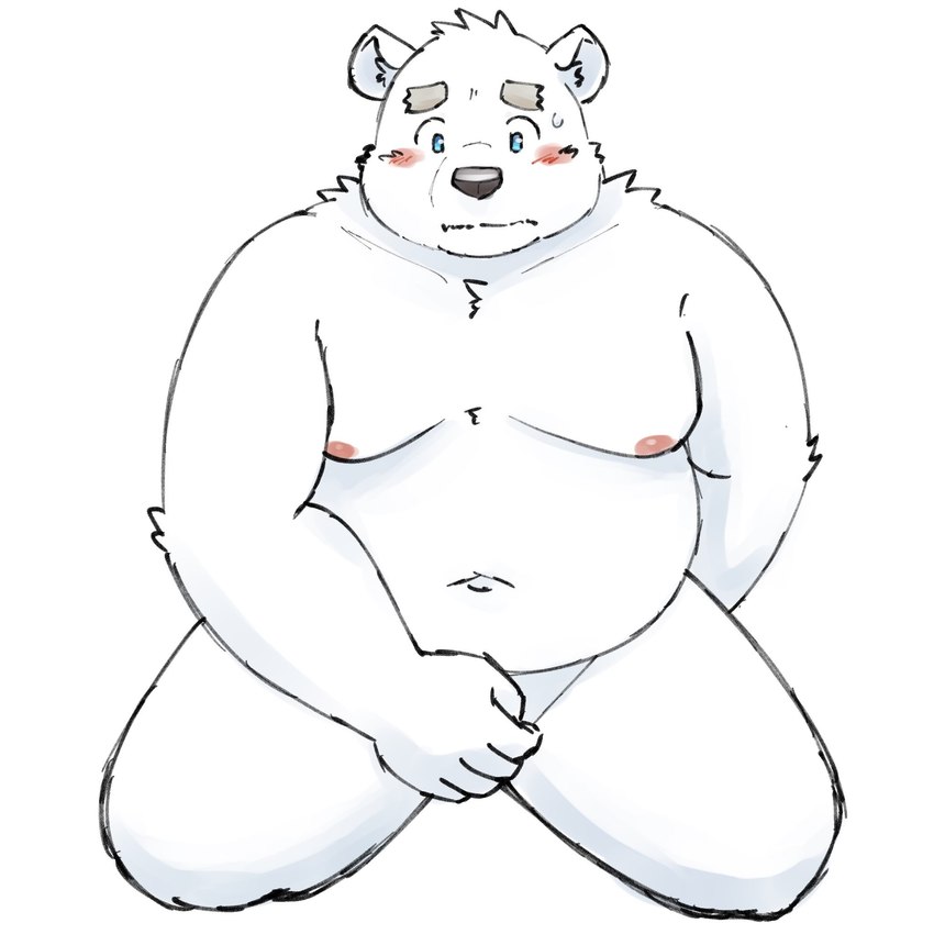 anthro belly big_belly blush bodily_fluids humanoid_hands kemono male moobs navel nipples overweight overweight_male simple_background solo sweat white_background white_body yaki_atsuage utau shirane_kan bear mammal polar_bear ursine 1:1 2024 hi_res