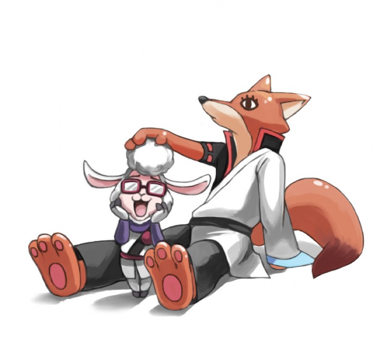 anthro duo eyewear female glasses male ninja simple_background suspension warrior white_background bei_ju_luoxuan_wan disney gintama zootopia dawn_bellwether nick_wilde sakata_gintoki sarutobi_ayame bovid bovine canid canine caprine domestic_sheep fox mammal red_fox sheep true_fox 2016