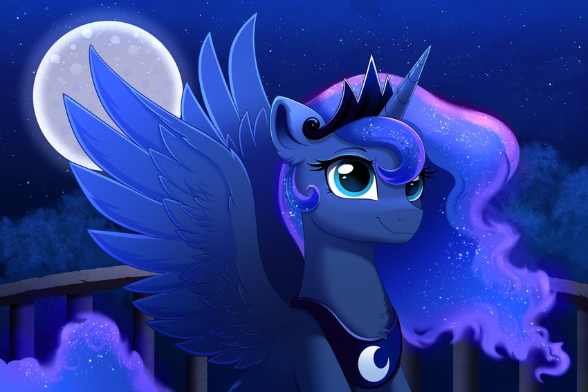 blue_body blue_eyes blue_fur blue_hair blue_sky blue_tail crown ethereal_hair ethereal_tail female feral fur hair headgear horn jewelry necklace night sky solo spread_wings star tail tiara wings confetticakez friendship_is_magic hasbro my_little_pony mythology princess_luna_(mlp) equid equine mammal mythological_creature mythological_equine winged_unicorn absurd_res blue_theme hi_res