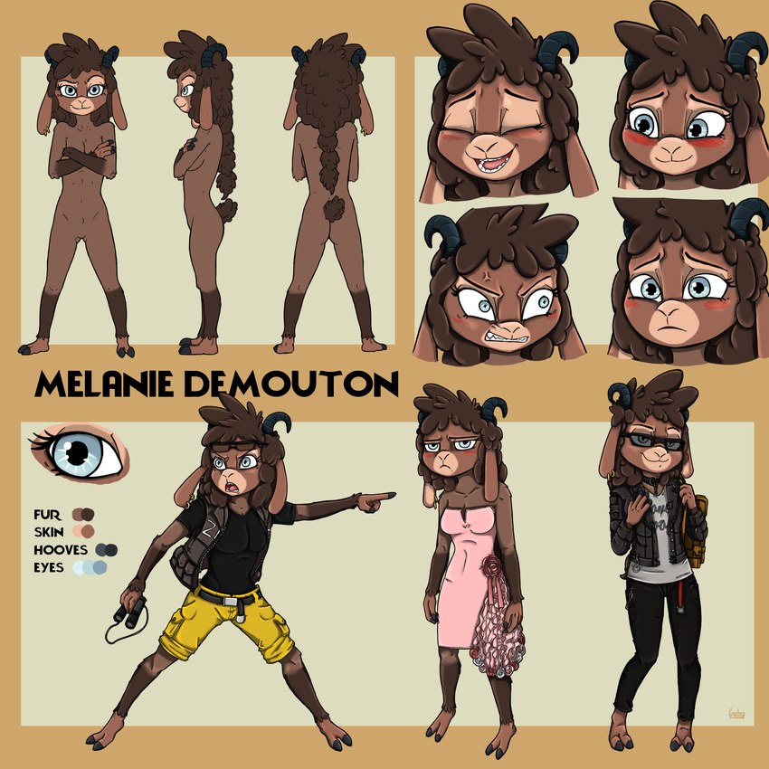 anthro blue_eyes brown_body brown_fur brown_hair female fur hair solo text ziegelzeig bad_guy_cafe melanie_demouton_(readerno31142) bovid caprine mammal sheep 1:1 2023 absurd_res english_text hi_res