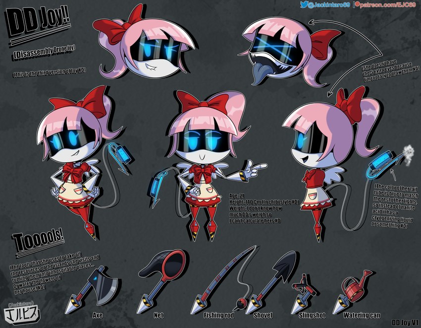 accessory blue_eyes clothed clothing dress fangs female fingers hair hazard_stripes looking_at_viewer machine not_furry open_mouth pink_hair ponytail ribbons screen_eyes simple_background smile solo syringe tail teeth text tongue tongue_out tools white_body wings jackintaro animal_crossing glitch_productions murder_drones nintendo fan_character disassembly_drone humanoid robot robot_humanoid tailed_humanoid absurd_res crossover digital_media_(artwork) hi_res model_sheet