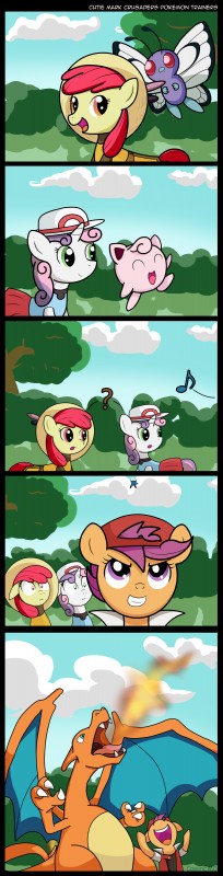 cutie mark crusaders, sweetie belle, apple bloom, yellow, pokemon trainer, and etc (friendship is magic and etc) created by cawinemd