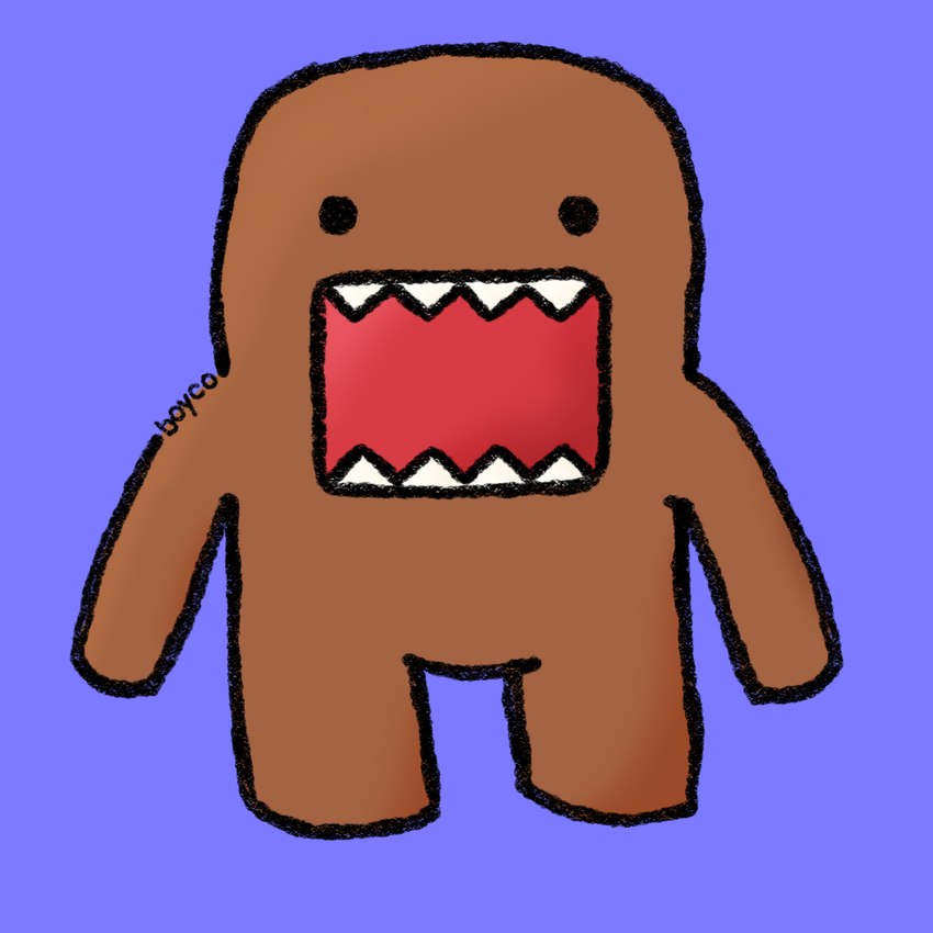 beady_eyes brown_body male monotone_body not_furry open_mouth purple_background sharp_teeth simple_background solo standing teeth zigzag_teeth boyco domo-kun 1:1 artist_name digital_drawing_(artwork) digital_media_(artwork) flat_colors hi_res