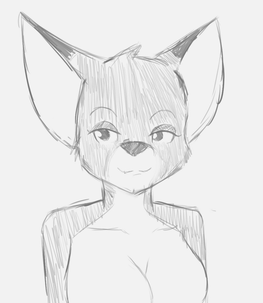 anthro eyebrows female fur multicolored_body multicolored_fur raised_eyebrows smile smug_face solo qunteki three_lesbians_in_a_barrow tabithia_knight canid canine fox mammal bust_portrait monochrome portrait sketch trans_(lore) trans_woman_(lore)