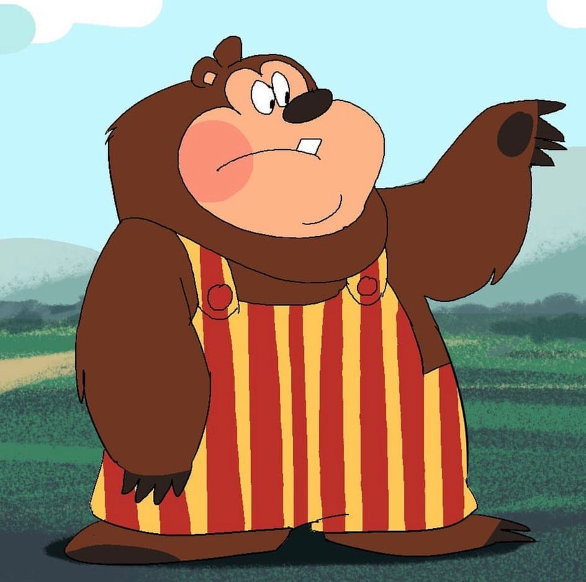 anthro brown_body brown_fur clothed clothing detailed_background fur looking_at_hand male overalls overweight overweight_anthro overweight_male solo toony kotobuki529 creative_engineering_incorporated showbiz_pizza_place the_rock-afire_explosion billy_bob_brockali bear brown_bear grizzly_bear mammal ursine colored digital_media_(artwork) hi_res