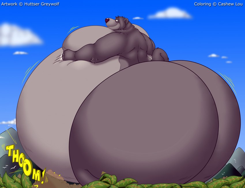 anthro belly big_belly big_butt bubble_butt butt claws cloud forest fur huge_belly huge_butt hyper hyper_belly jungle looking_at_viewer macro male morbidly_obese morbidly_obese_anthro morbidly_obese_male mouth_closed nude obese obese_anthro obese_male overweight overweight_anthro overweight_male plant side_view smile smiling_at_viewer smirk smirking_at_viewer solo sound_effects text tree cashewlou huttsergreywolf disney the_jungle_book baloo bear mammal 2024 artist_collaboration hi_res signature