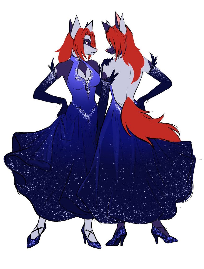 anthro breasts cleavage clothed clothing dress duo female female/female footwear hair high_heels red_hair shoes swing_dance missachan dreamkeepers digo_marrallang indi_marrallang indigo_marrallang canid mammal concept_art hi_res sibling_(lore) twins_(lore)