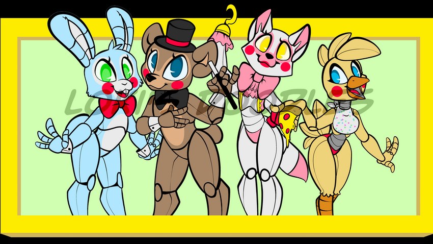 mangle, toy bonnie, toy chica, and toy freddy (five nights at freddy's 2 and etc) created by barnowlking