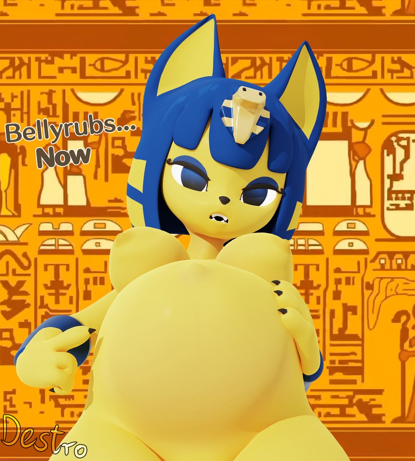 belly_rub_request blue_eyes blue_hair breasts commanding_viewer dialogue female fur gesture hair hand_gesture looking_at_viewer pointing pointing_at_belly pointing_at_self pregnant requesting solo talking_to_viewer text yellow_body yellow_fur hdddestroyer animal_crossing ankha_zone nintendo ankha_(animal_crossing) ankha_(hazeker) domestic_cat felid feline felis mammal 3d_(artwork) digital_media_(artwork) english_text hi_res