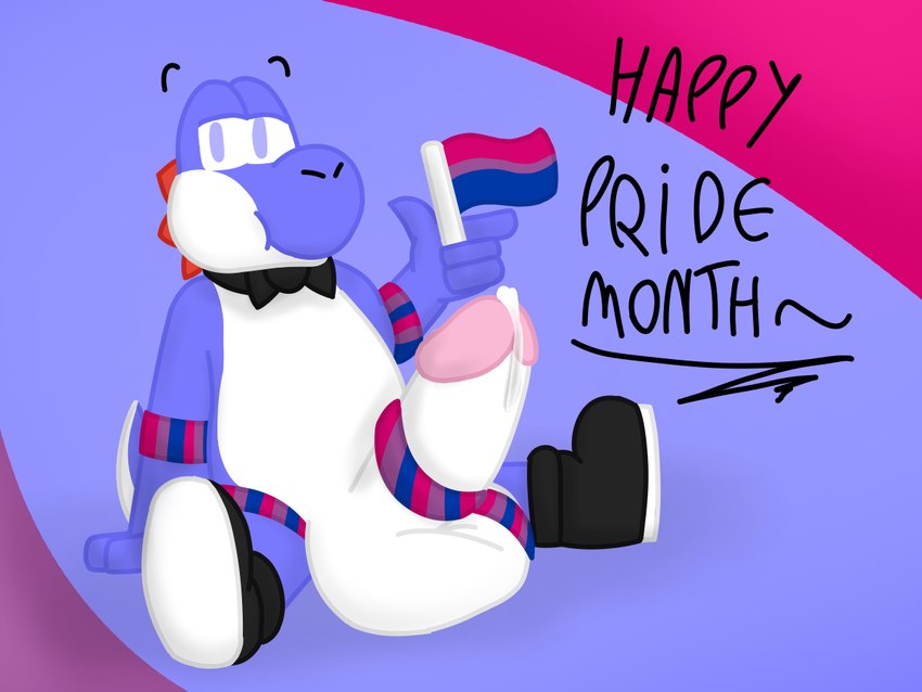 anthro balls big_balls big_penis biped bisexual_pride_colors black_clothing black_footwear black_shoes blue_body blue_eyes bodily_fluids bow_tie bracelet circumcised clothed clothing erection flag footwear genital_fluids genitals glans humanoid_genitalia humanoid_penis jewelry lgbt_pride male male_anthro partially_clothed penis plantigrade precum pride_color_flag pride_colors simple_background smug solo spikes spikes_(anatomy) henrique_rick lgbt_pride_month mario_bros nintendo fan_character lickid blue_yoshi yoshi 4:3 digital_media_(artwork)