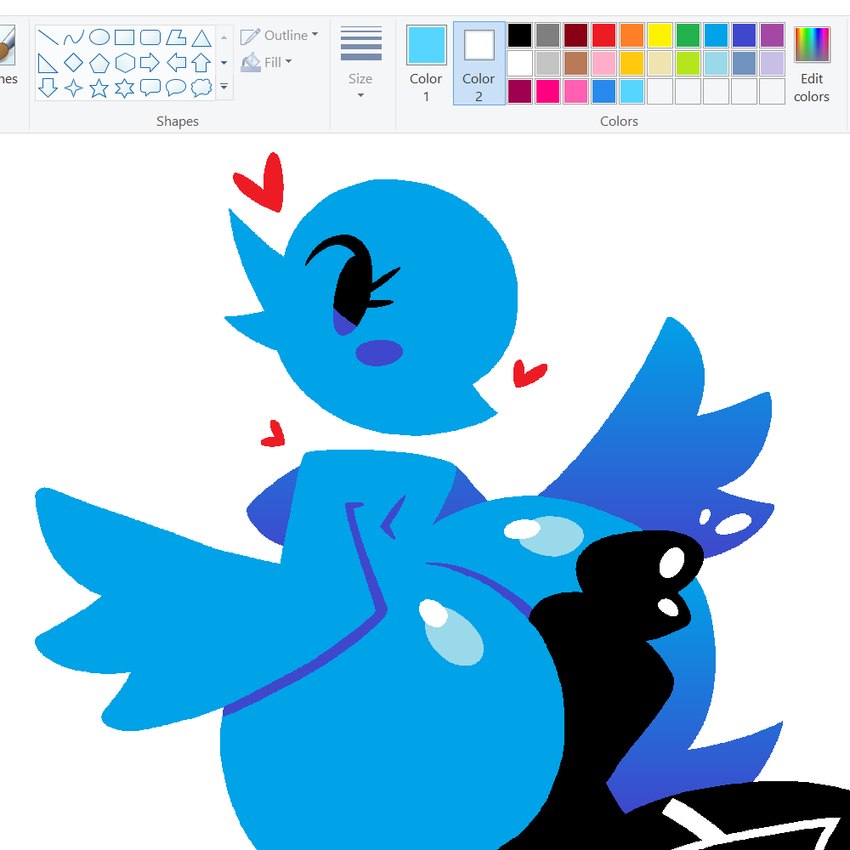 anthro anthro_focus beak big_butt black_eyes black_glans black_penis blue_beak blue_body blue_breasts blue_feathers blue_wings breasts butt duo eyelashes feathers female female_anthro female_focus genitals glans glistening glistening_butt glistening_genitalia glistening_glans glistening_penis heart_symbol huge_butt huge_thighs humanoid_genitalia humanoid_penis looking_back male male/female non-mammal_breasts open_mouth open_smile penis red_heart simple_background smile solo_focus text thick_thighs white_background wide_hipped_anthro wide_hipped_female wide_hips winged_arms wings jjoyplus microsoft microsoft_paint_(copyright) twitter twitter_bird avian bird 1:1 english_text