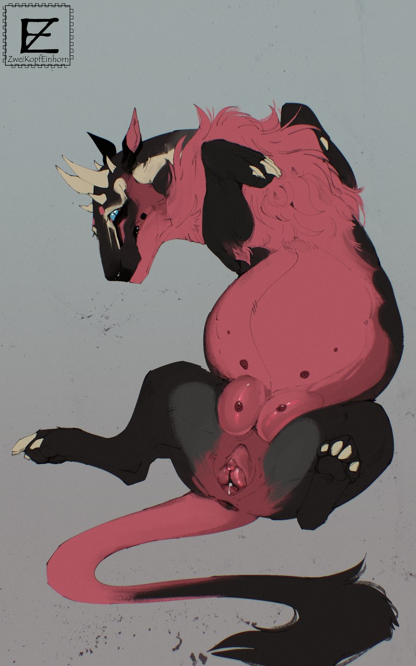 Rule 34 Dev - general:[animal_genitalia animal_pussy anus  black_body black_fur blue_sclera claws digitigrade female  feral fur genitals horn looking_at_viewer pink_anus pink_body  pink_fur pink_pussy pregnant ...