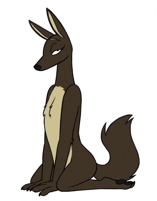 anthro biped brown_body brown_fur female fur kneeling nude simple_background solo white_background skunkbutt_(artist) disney pack_street zootopia avo_(weaver) canid canine canis jackal mammal hi_res