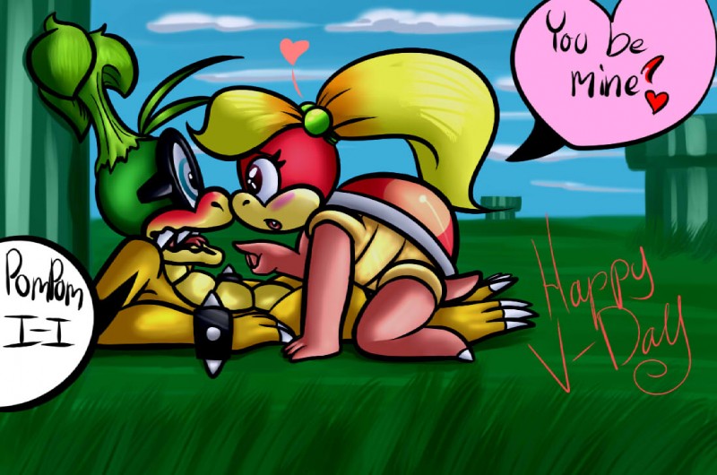 anthro blush duo eyewear female heart_symbol holidays male renee-moonveil mario_bros nintendo valentine's_day iggy_koopa koopaling pom_pom_(mario) koopa scalie 2015