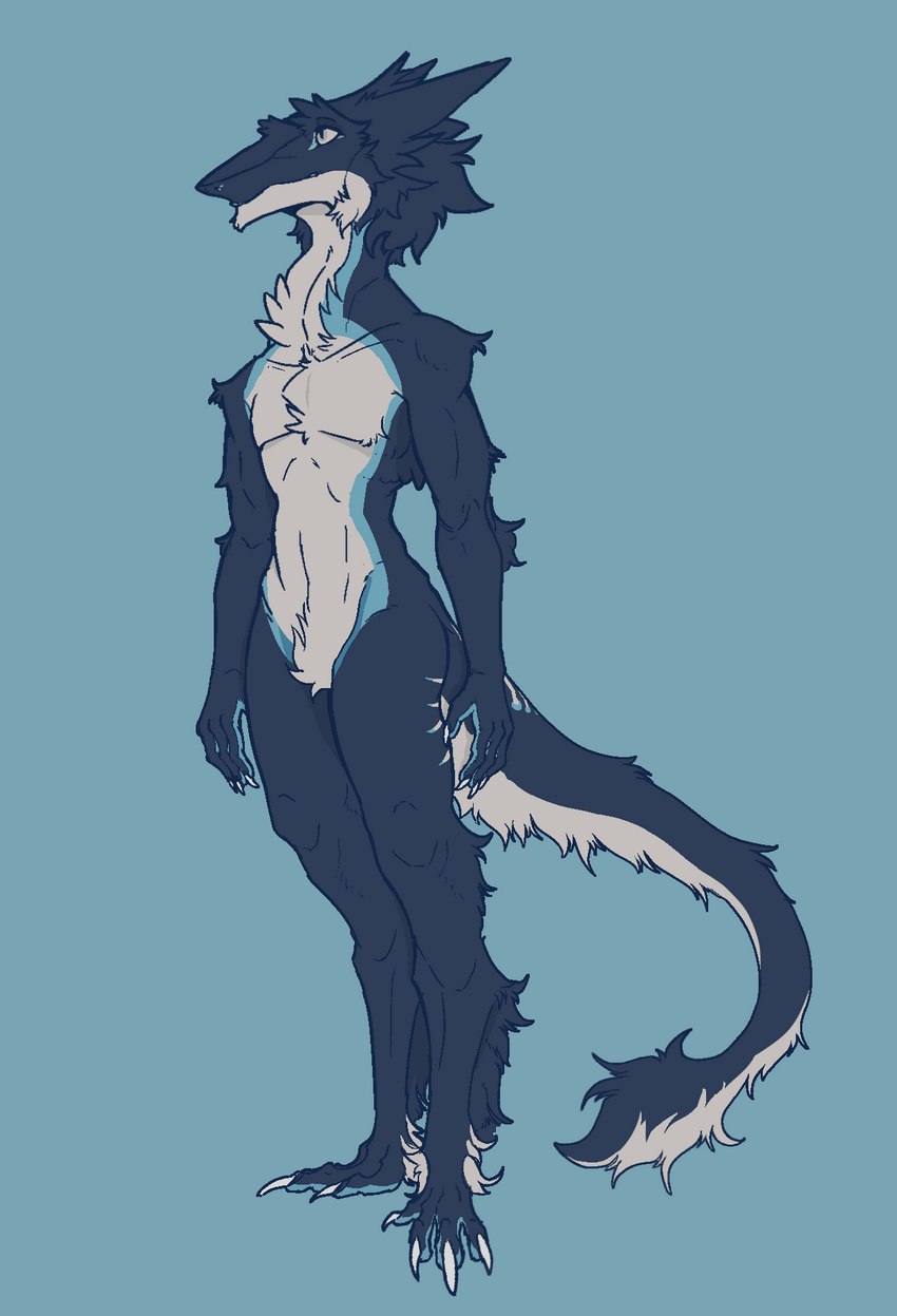 anthro biped male solo standing tail dousbrata magnum_(magnum) sergal blue_theme digital_media_(artwork) full-length_portrait hi_res portrait