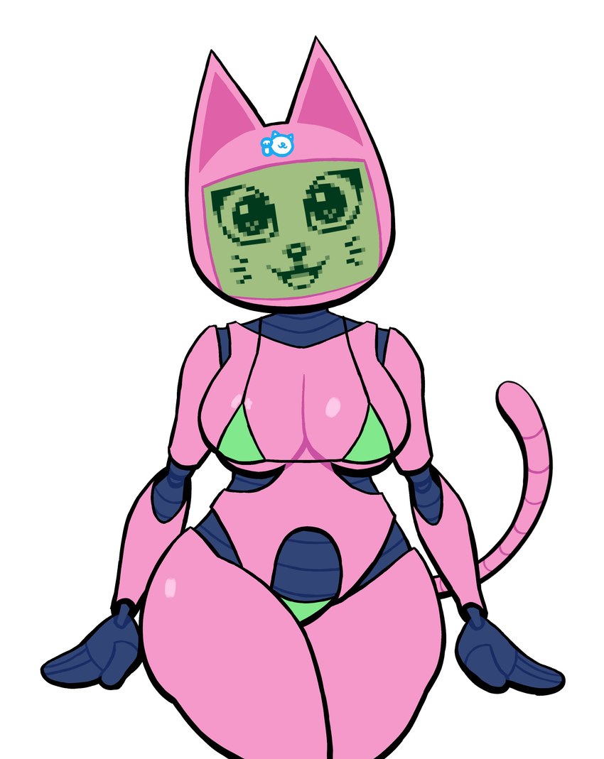 anthro bikini breasts clothing female green_bikini green_clothing green_swimwear machine meow-lingual meowlingual pink_body screen screen_face simple_background skimpy_bikini solo swimwear two-piece_swimsuit white_background lovetopullmicke animal_crossing nintendo meow_(animal_crossing) android domestic_cat felid feline felis mammal robot 2023 absurd_res hi_res