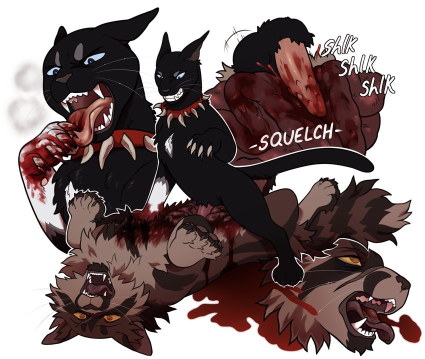 anatomically_correct anatomically_correct_genitalia anatomically_correct_penis animal_genitalia animal_penis black_body black_fur blood blood_on_tongue blood_pool blood_splatter bodily_fluids brown_body brown_fur clenched_teeth collar death duo feline_genitalia feline_penis feral feral_on_feral feral_penetrated feral_penetrating feral_penetrating_feral fur genitals gore gore_focus guts leaking_blood licking_blood male male/male male_penetrated male_penetrating male_penetrating_male necrophilia open_mouth organ_penetration organs penetration penis red_collar sex simple_background snuff spiked_collar spikes teeth text white_background anthropophagiac warriors_(book_series) scourge_(warriors) tigerstar_(warriors) domestic_cat felid feline felis mammal 2022 digital_media_(artwork) english_text hi_res