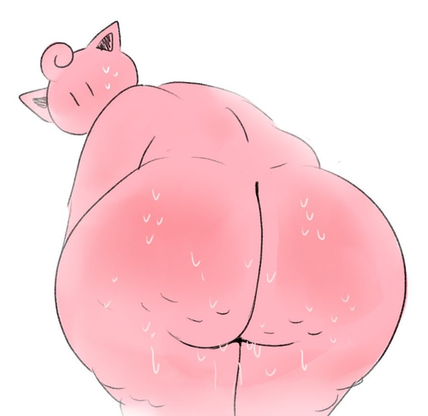 anthro big_butt bodily_fluids butt cellulite female leaning leaning_forward looking_back nude nude_female overweight overweight_anthro overweight_female pink_body pokemorph solo sweat sweaty_butt ikiki nintendo pokemon generation_1_pokemon jigglypuff pokemon_(species) 2024