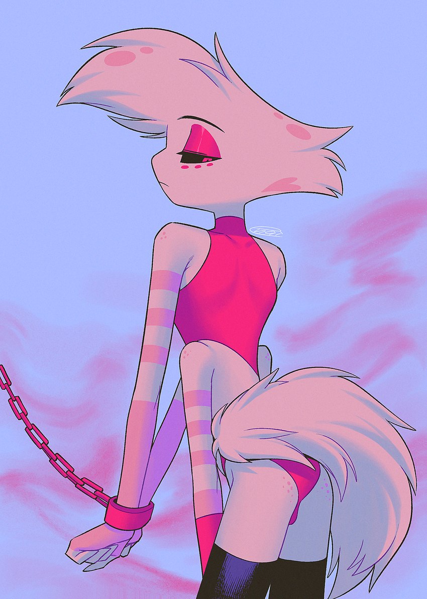 anthro butt chained_cuffs clothed clothing freckled_butt freckles male solo enaic31 hazbin_hotel angel_dust arachnid arthropod demon spider absurd_res hi_res