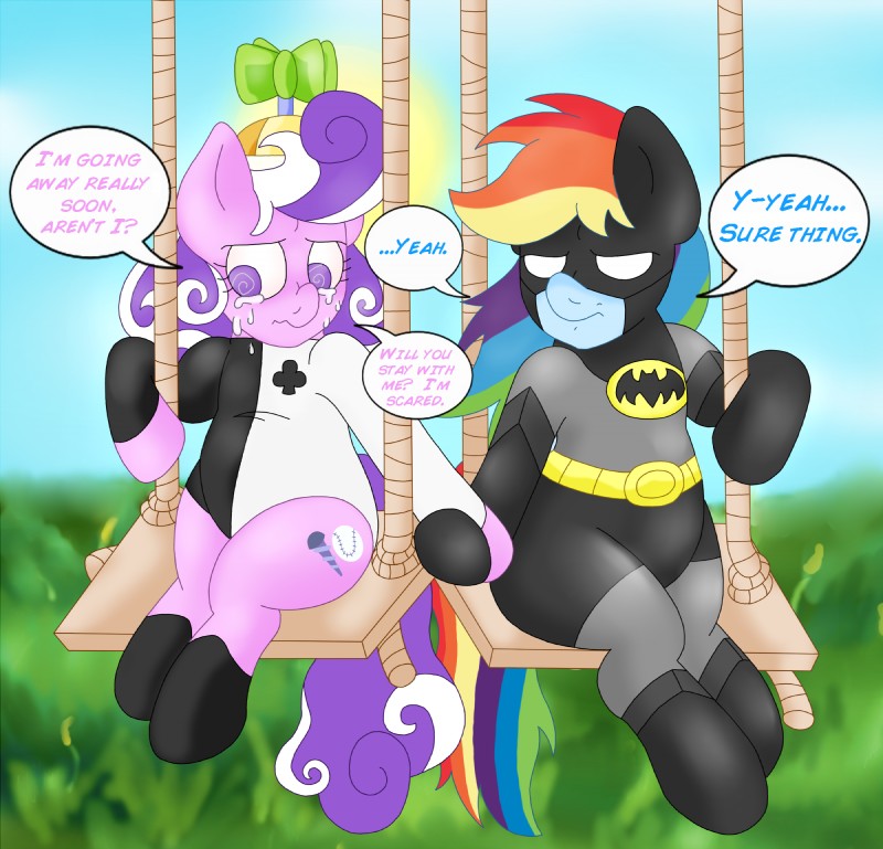 batman, rainbow dash, and screwball (friendship is magic and etc) created by blackbewhite2k7