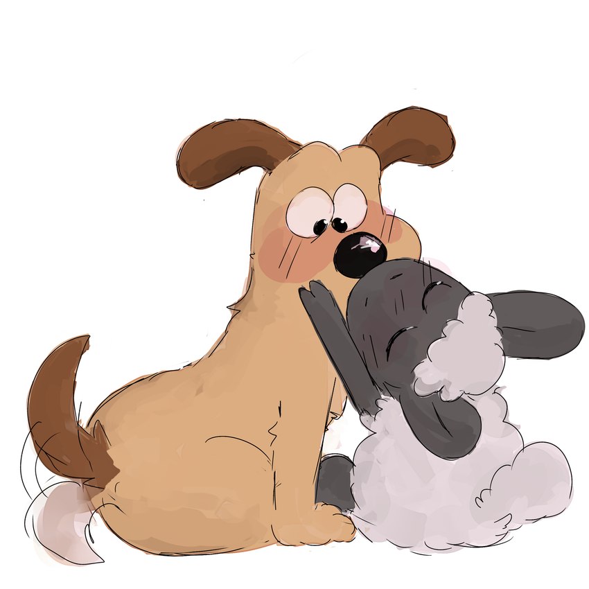 anthro duo feral kissing male male/male simple_background tail tail_motion tailwag pawfunk aardman_animations shaun_the_sheep wallace_and_gromit gromit_(wallace_and_gromit) shaun_the_sheep_(character) bovid canid canine caprine mammal sheep 1:1 absurd_res hi_res