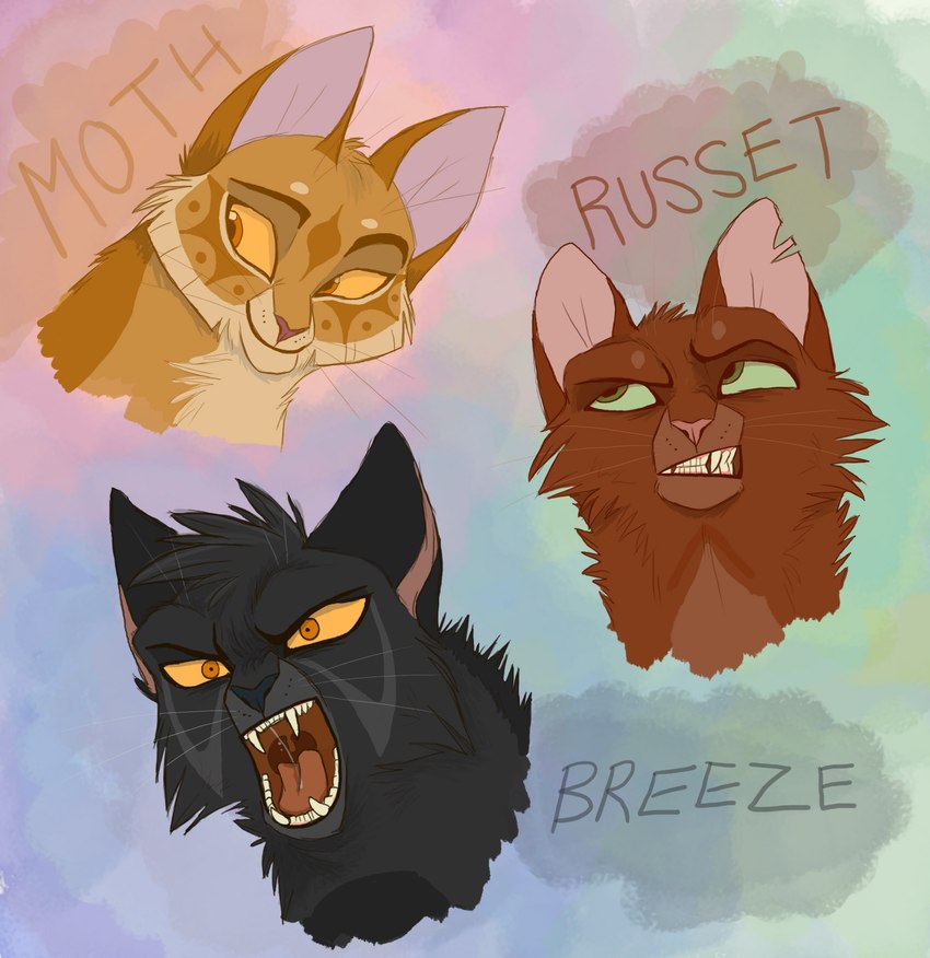 ambiguous_feral ambiguous_gender angry black_body black_fur colorful_background feral fur green_eyes group looking_up open_mouth orange_eyes red_body red_fur smile text tongue trio yelling yellow_body yellow_eyes yellow_fur graystripe64 warriors_(book_series) breezepelt_(warriors) mothwing_(warriors) russetfur_(warriors) domestic_cat felid feline felis mammal 2011 character_name english_text headshot_portrait hi_res portrait female_(lore) male_(lore)