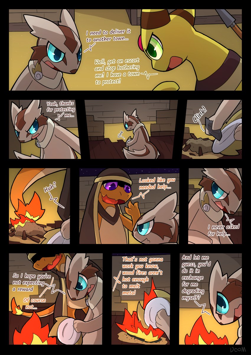 anthro blue_eyes desert dialogue female fire green_eyes male purple_eyes text infinitydoom nintendo pokemon pokemon_mystery_dungeon spike_chunsoft anders_(infinitydoom) loona_(infinitydoom) ampharos charmander generation_1_pokemon generation_2_pokemon generation_3_pokemon linoone pokemon_(species) comic english_text hi_res story