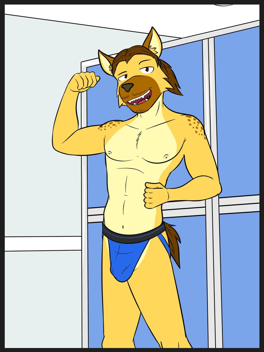 anthro athletic bulge clothed clothing facial_hair flexing flexing_bicep jockstrap jockstrap_only male mustache navel nipples solo stubble topless underwear underwear_only fuze fuzeyeen hyena mammal spotted_hyena 3:4 hi_res