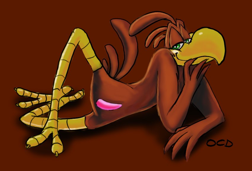 2_toes 4_fingers anthro arm_tuft avian_feet beak bedroom_eyes bent_legs biped blush brown_background brown_body brown_feathers countershade_torso countershading crossed_legs erection feather_hands feathers feet fingers genitals glance glistening glistening_beak glistening_legs green_eyes grin grinning_at_viewer half-closed_eyes hand_on_beak head_feathers knee_up knees_bent looking_at_viewer lying male mascot narrowed_eyes nude on_elbow on_side penis pointy_penis pose seductive shoulder_tuft simple_background smile smiling_at_viewer smirk smirking_at_viewer smug smug_expression smug_eyes smug_face smug_grin solo tail tail_feathers talons toes tuft white_sclera yellow_beak yellow_legs stevethedragon cocoa_puffs general_mills sonny_the_cuckoo_bird avian bird cuculiform 2013 colored digital_drawing_(artwork) digital_media_(artwork) pinup shaded signature sketch