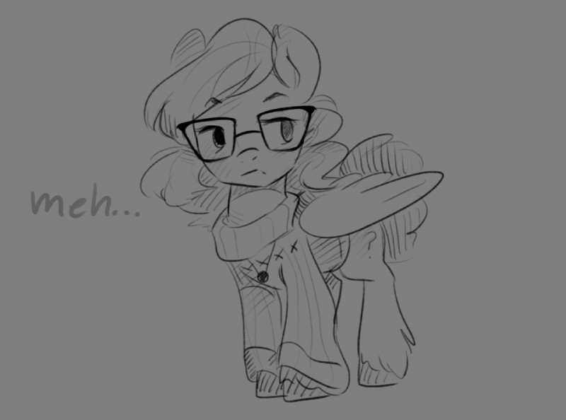 clothed clothing cutie_mark eyewear female feral glasses grey_background hooves simple_background solo standing wings lulemt hasbro my_little_pony mythology fan_character equid equine mammal mythological_creature mythological_equine pegasus monochrome