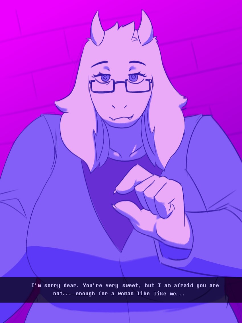 anthro clothed clothing condescending eyewear female glasses humiliation looking_at_viewer penis_humiliation pinched_fingers selfie small_penis_humiliation solo text dracozhilla undertale_(series) toriel boss_monster_(undertale) 3:4 english_text hi_res