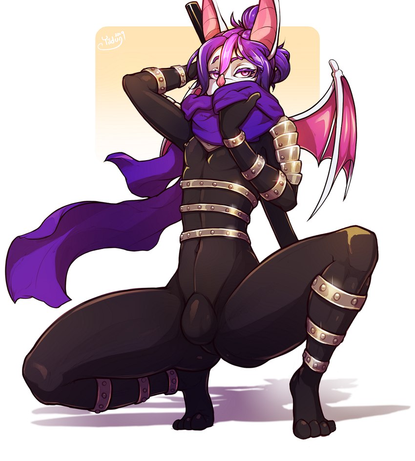 anthro bat_wings bedroom_eyes bodysuit clothing femboy gold_(metal) hair highlights_(coloring) katana latex latex_bodysuit latex_clothing latex_skinsuit looking_at_viewer male melee_weapon membrane_(anatomy) membranous_wings narrowed_eyes ninja ninja_outfit pink_eyes pink_hair purple_hair purple_scarf scarf seductive simple_background skinsuit solo sword thick_thighs tight_clothing warrior weapon white_background wings yildunstar one-punch_man one_(manga) helmed_(helmed) speed-o'-sound_sonic bat mammal hi_res