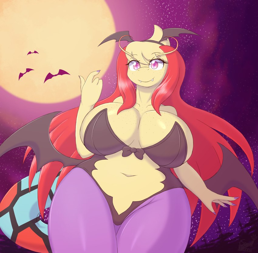 4_fingers ambient_silhouette anthro beckoning big_breasts breasts clothed clothing fangs female fingers full_moon gesture group huge_breasts leotard moon navel night pink_eyes silhouette smile solo_focus teeth thick_thighs snackbunnii capcom darkstalkers nintendo pokemon mila_(snackbunnii) morrigan_aensland ambient_bat ambient_flier bat generation_3_pokemon mammal milotic pokemon_(species) 2022 absurd_res digital_media_(artwork) hi_res