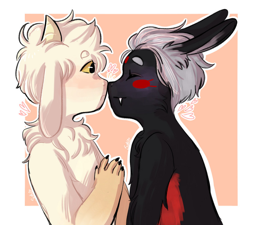 anthro blush duo gag heart_symbol male male/male nose_to_nose smile surprise sukii made_in_abyss tote_brando unbodied bovid caprine goat lagomorph leporid mammal narehate rabbit absurd_res hi_res