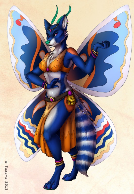 anthro clothed clothing female insect_wings jewelry looking_at_viewer skimpy solo wings tazara spectre_(phantomfullforce) arthropod canid canine cecropia_moth hybrid insect lepidopteran mammal moth saturniid hi_res