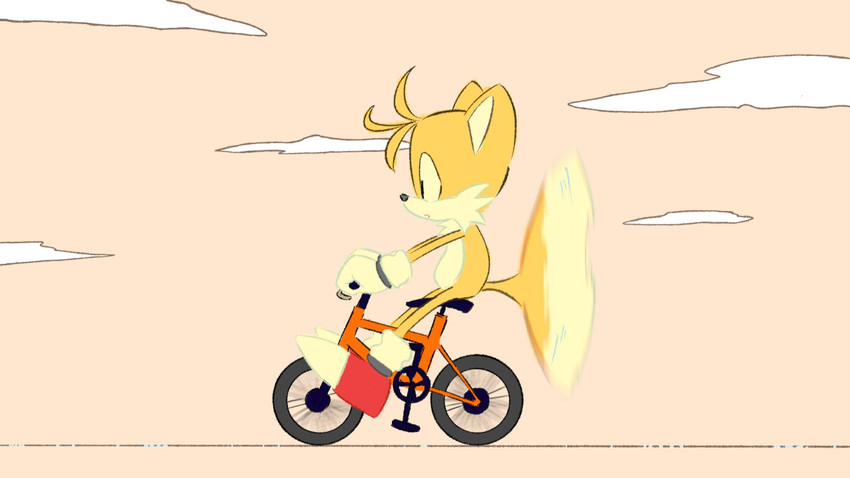 anthro bicycle clothing cloud cycling footwear fur gloves handwear helicopter_tail male pink_sky shoes sky solo vehicle white_body white_fur yellow_body yellow_fur sima3659 sega sonic_the_hedgehog_(series) miles_prower canid canine fox mammal 16:9 2019 hi_res widescreen