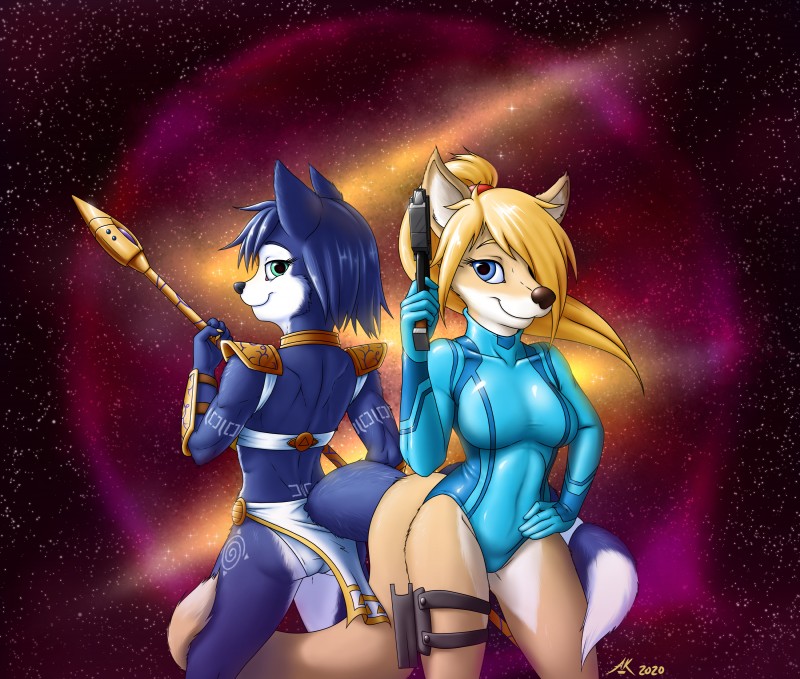 krystal and samus aran (nintendo and etc) created by atticuskotch