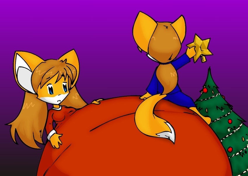 anthro belly big_belly christmas_clothing christmas_tree clothing duo female holidays huge_belly hyper hyper_belly hyper_pregnancy plant pregnant pregnant_female sitting_on_belly tree saburox christmas inari_bai inari_tai canid canine fox mammal sibling_(lore) sister_(lore) sisters_(lore)