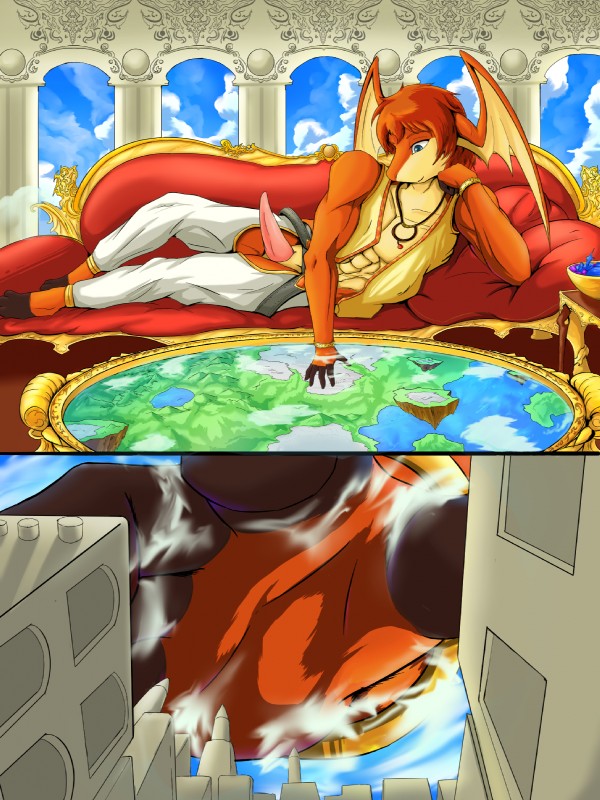 anthro bracelet city clothing detailed_background feet furniture genitals hair head_wings jewelry macro magic male managing muscular muscular_anthro muscular_male necklace orange_hair paws penis portal sky sofa solo unusual_wing_placement wings world son2j bandai_namco digimon vercursar angelpatamon deity demigod digimon_(species) mammal patamon digital_media_(artwork) hi_res