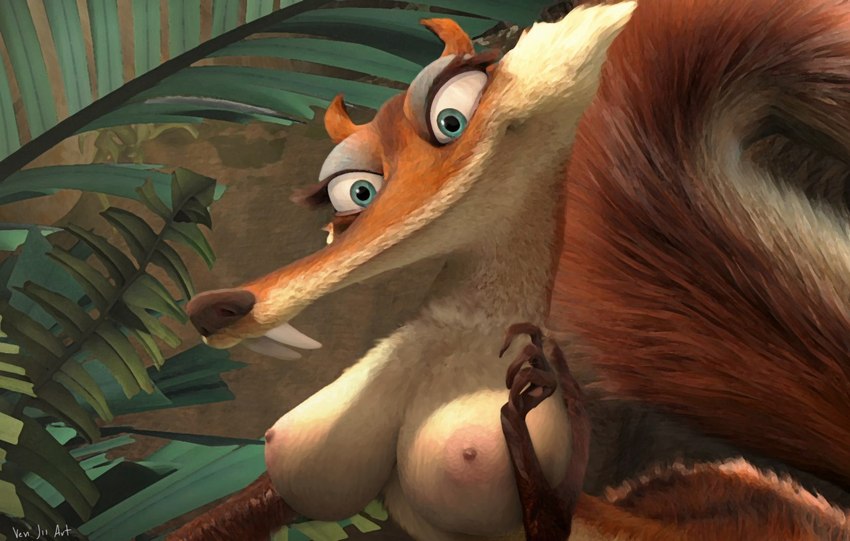 anthro big_breasts blue_eyes breasts eyelashes female nipples nude solo third-party_edit venjiiart blue_sky_studios ice_age_(series) scratte_(ice_age) mammal rodent saber-toothed_squirrel 2022 screencap_edit