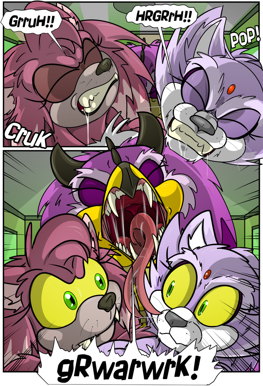 anthro female female/female group text tongue transformation uvula black-rat sega sonic_riders sonic_the_hedgehog_(series) sonic_unleashed amy_rose amy_rose_the_werehog blaze_the_cat blaze_the_werecat wave_the_swallow avian eulipotyphlan felid feline mammal wereavian werebird werecat werecreature wereeulipotyphlan werefelid werefeline werehog absurd_res comic english_text hi_res