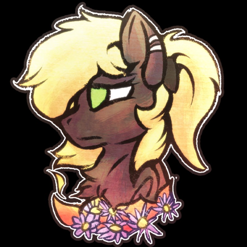 ambiguous_gender black_body black_fur blonde_hair ear_piercing female feral flower fur green_eyes hair piercing plant ponytail simple_background solo transparent_background wings unknown_artist hasbro my_little_pony mythology veen_sundown equid equine mammal mythological_creature mythological_equine pegasus 1:1 alpha_channel