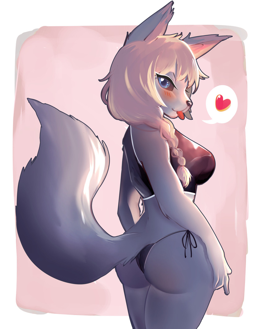 anthro black_sclera blush butt clothing female heart_symbol rear_view solo swimwear melindakusumah alice_destiny canid canine fox mammal 4:5 absurd_res hi_res