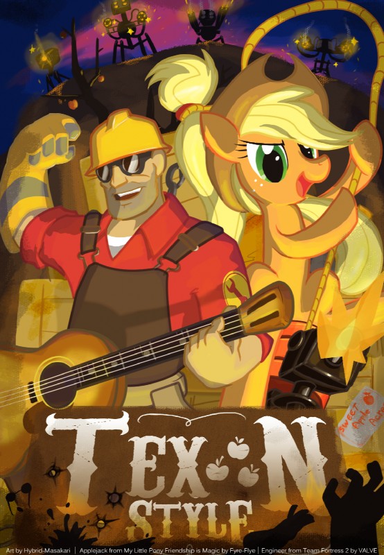 applejack and engineer (friendship is magic and etc) created by mahsira